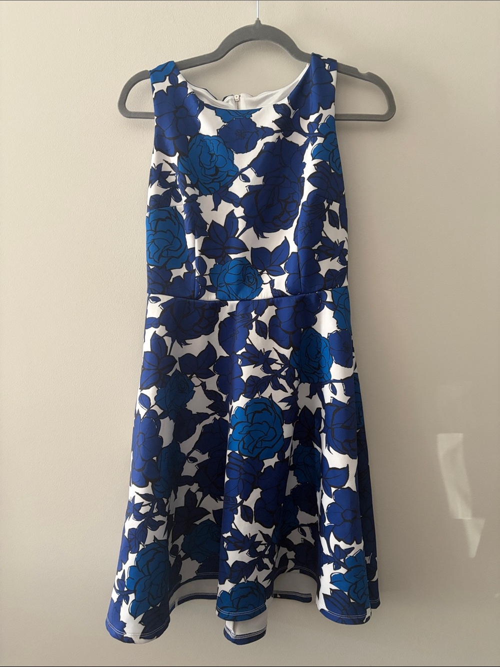 New York and Company Stretch Blue Floral Fit-and-Flare Dress